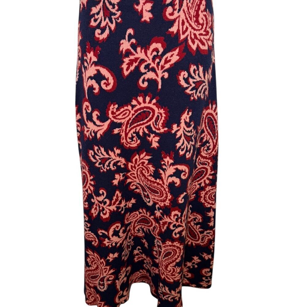 Yumi Kim Zelda Midi Dress XL Paisley Knit Sleeveless Navy Red Fall Winter - Picture 4 of 7
